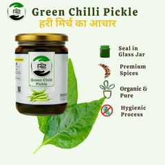R2 Organics Rajasthani Green Chilli Pickle, Chemical Free, Premium Spices, Pure Mustard Oil, Glass Jar, Authentic Taste, Sun Dried