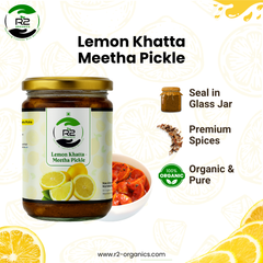 R2 Organics Lemon Sweet and Sour, Khattha Meetha Pickle| Oil Free & Vinegar Free | Handmade, Fresh with No Artificial Preservatives | Premium Quality Pickles| No chemical|Quality ingredients