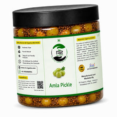 R2 Organics Amla Pickle, Homemade Sun Dried, Chemical-Free, Glass Jar, Authentic Indian Taste, in Mustard Oil