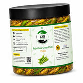 R2 Organics Rajasthani Green Chilli Pickle, Chemical Free, Premium Spices, Pure Mustard Oil, Glass Jar, Authentic Taste, Sun Dried
