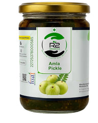 R2 Organics Amla Pickle, Homemade Sun Dried, Chemical-Free, Glass Jar, Authentic Indian Taste, in Mustard Oil