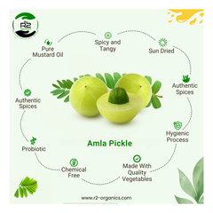 R2 Organics Amla Pickle, Homemade Sun Dried, Chemical-Free, Glass Jar, Authentic Indian Taste, in Mustard Oil