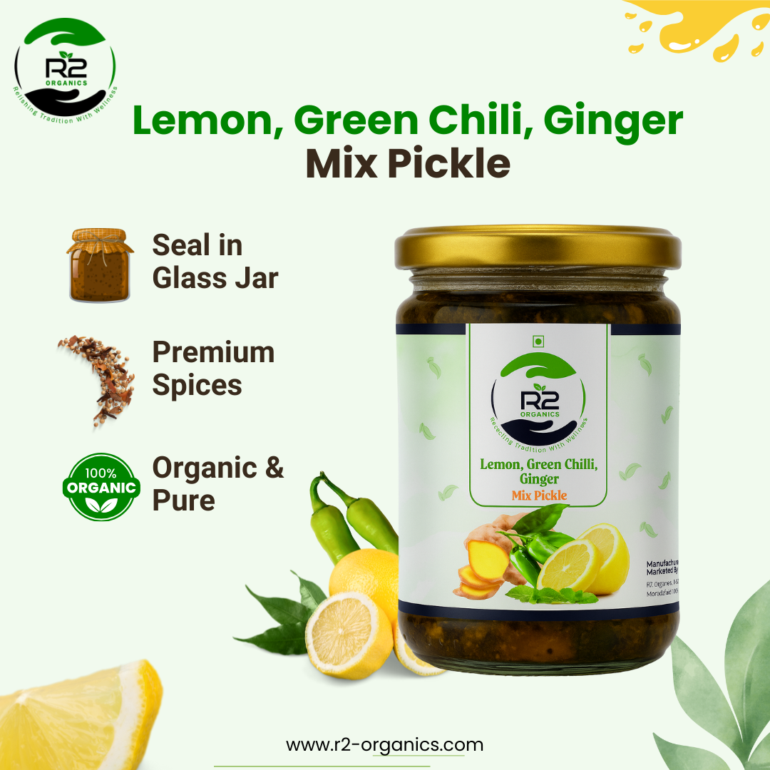 Lemon,Green Chilli,Ginger Mix Pickle| Premium Quality Pickles| No chemical|Quality ingredients