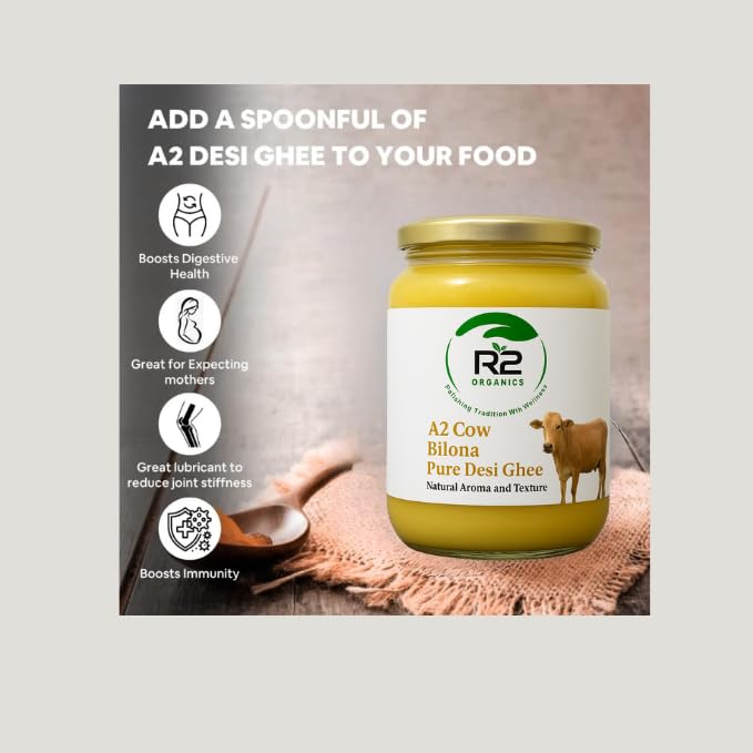 R2 Organics A2 Pure Bilona Cow Desi Ghee 500ML| A premium quality Cow Desi Ghee