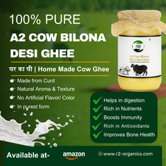 R2 Organics A2 Cow Pure Bilona Desi Ghee (1000 ML) | A premium quality Cow Desi Ghee