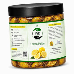 R2 Organics Lemon Pickle, Homemade Sun Dried, Chemical Free, Vegetarian, Tangy Spicy, Glass Jar