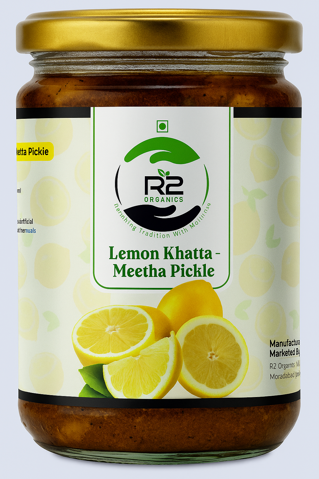 R2 Organics Lemon Sweet and Sour, Khattha Meetha Pickle| Oil Free & Vinegar Free | Handmade, Fresh with No Artificial Preservatives | Premium Quality Pickles| No chemical|Quality ingredients