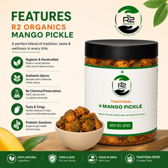 R2 Organics | Traditional Mango Pickle | Aam ka Achar | Home Made | Cold Pressed Oil | No Preservatives | Traditional Recipe